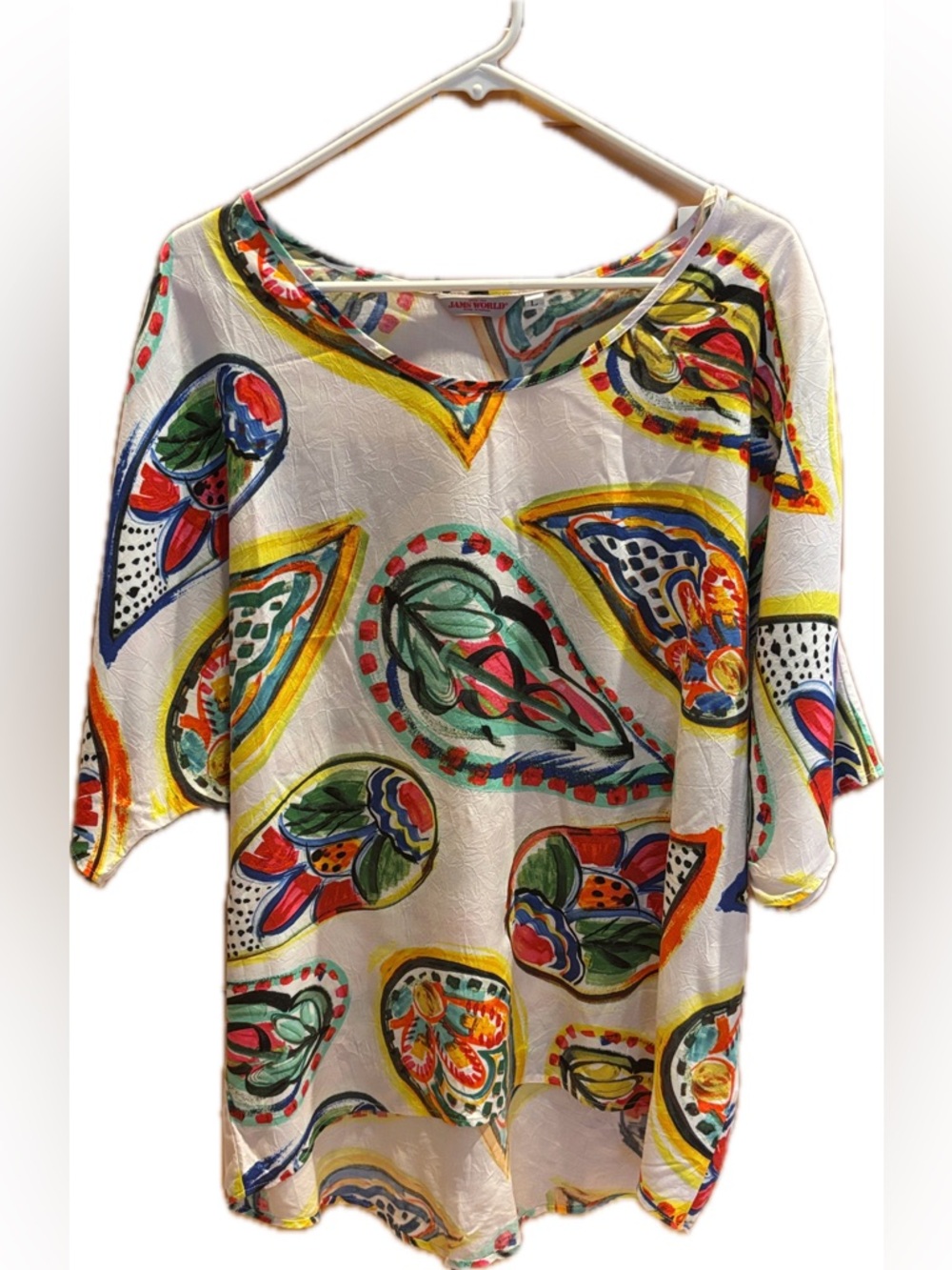 Vintage Jams World Colorful Watercolor Floral Paisley Rayon Shirt Sleeve Top